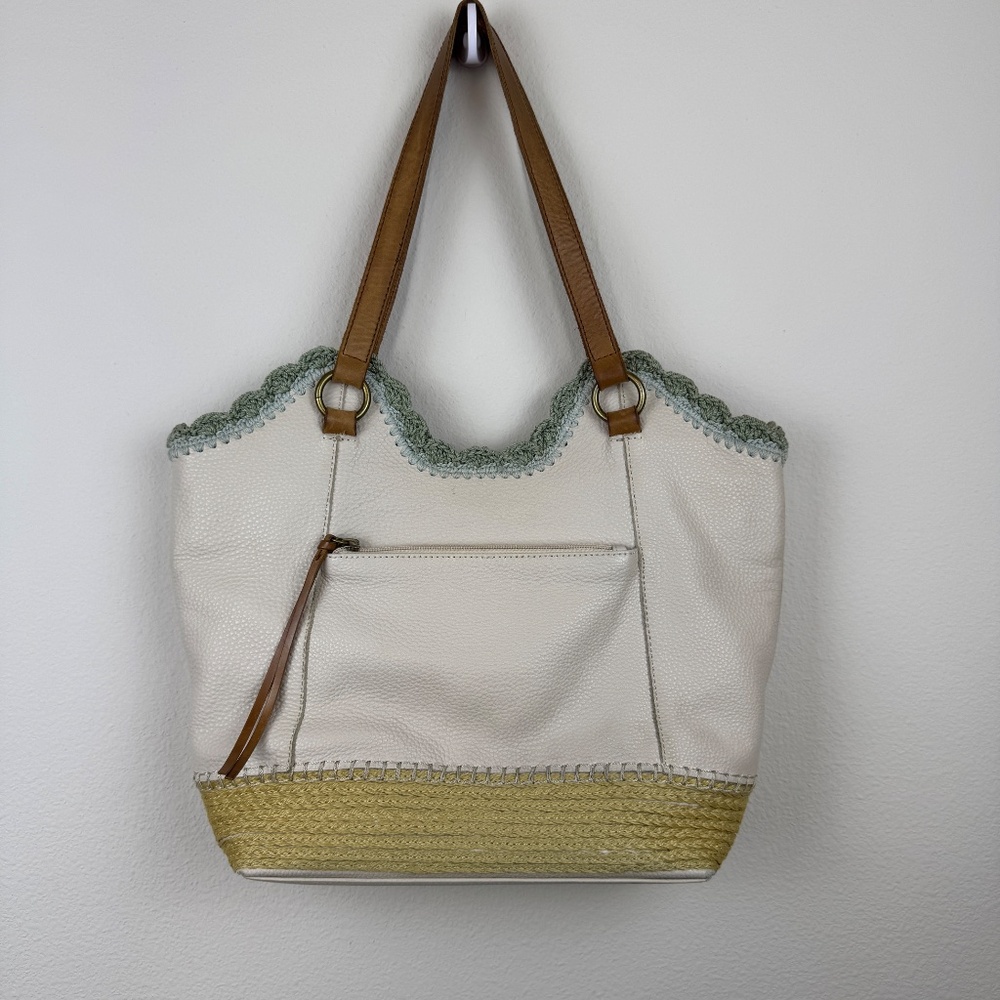 THE SAK Cream Tote Bag with Crochet Detail with Curve Top GORGEOUS - Picture 2 of 14